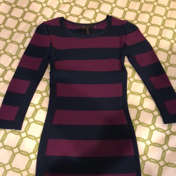 BCBGMaxazria Striped Body Con Bandage Dress 3/4 Sleeves Purple Navy Size XXS - Picture 3 of 9